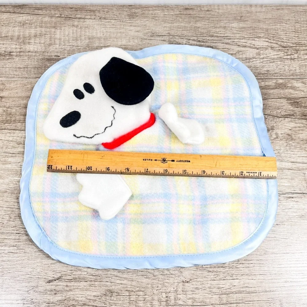 Vintage Knickerbocker Snoopy Plaid Satin Baby Security‎ Blanket Peanuts RARE